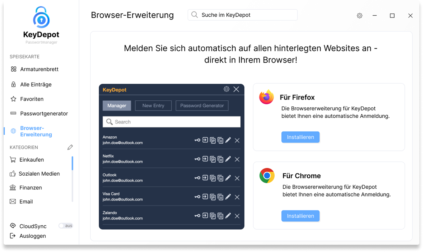 KeyDepot-Browser-Erweiterung für Firefox und Chrome
