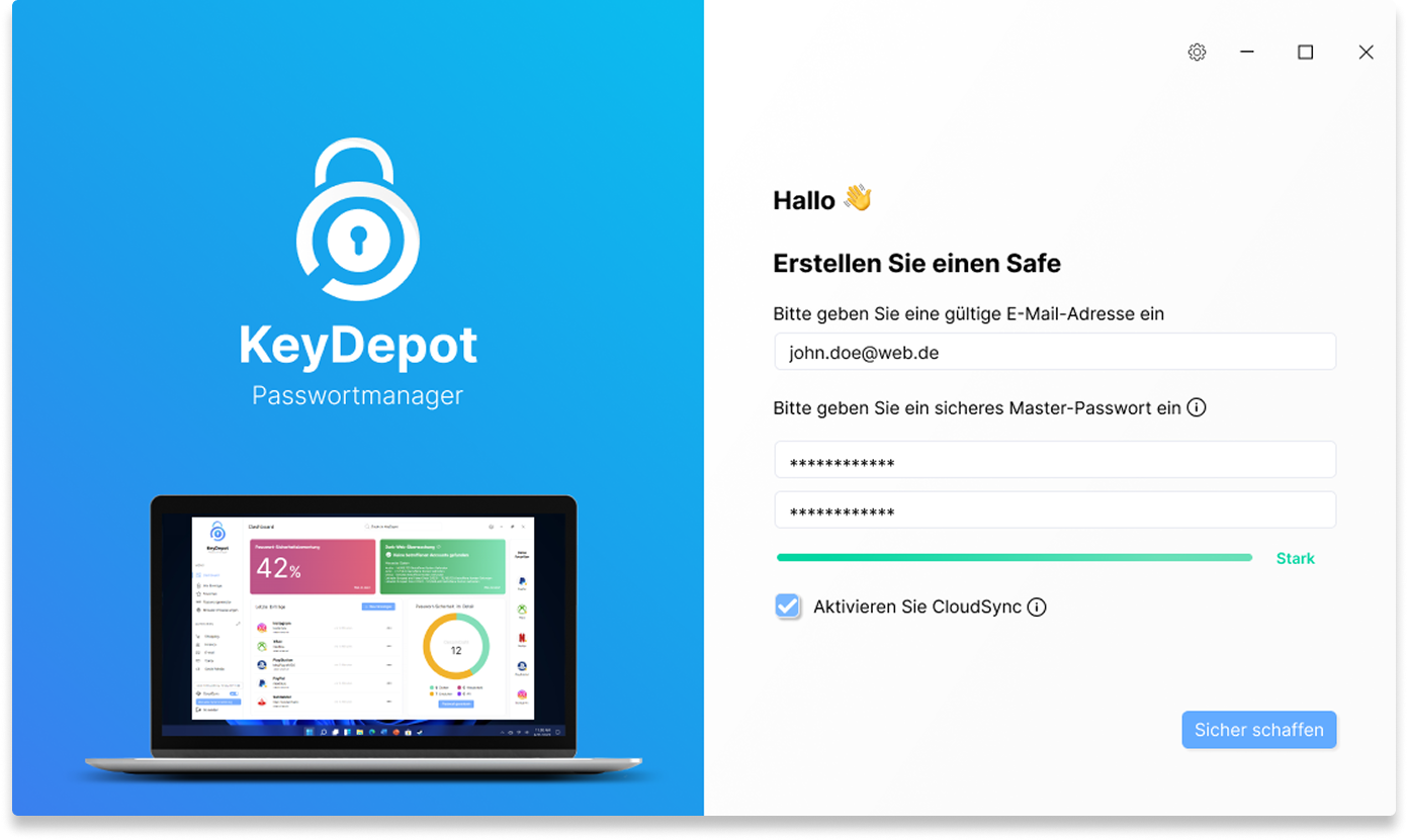 KeyDepot-Einrichtung eines Passwort-Safes