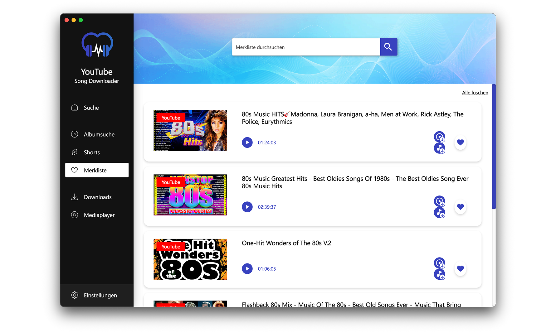 YouTube Song Downloader mit allgemeinen Einstellungen und Download-Einstellungen